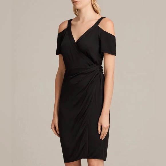 All Saints Cadia Cold Shoulder Little Black Dress, size 4 - Picture 4 of 9
